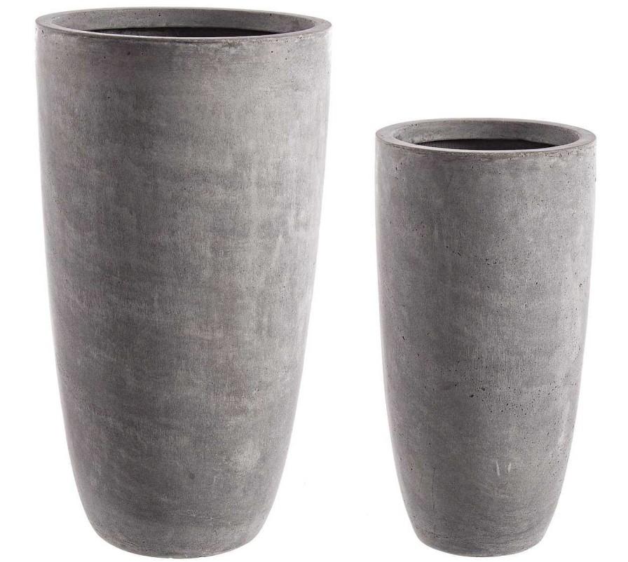 mutoni lifestyle Vase Cement Rund Hoch Grau (2Er-Set) | Gartenvasen Und Pflanzkubel