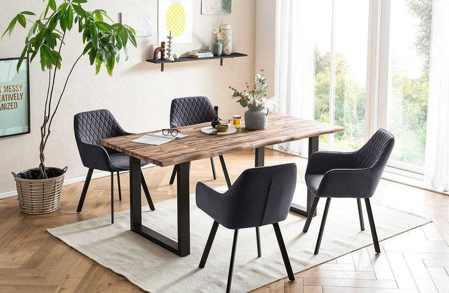 mutoni casual Essgruppe Dining I Massivholz Akazie Natur Grau 160X90 (5-Tlg.) | Essgruppen