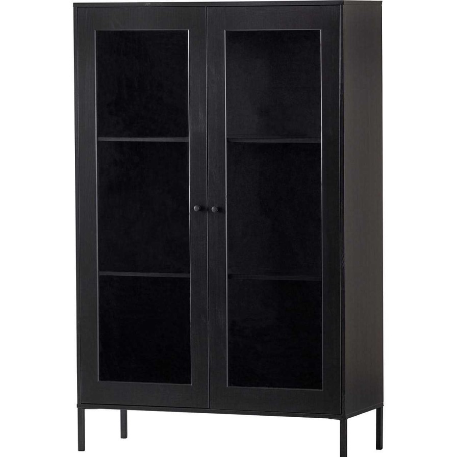 mutoni living Vitrinenschrank Xam Kiefer Schwarz 155X100 | Vitrinen