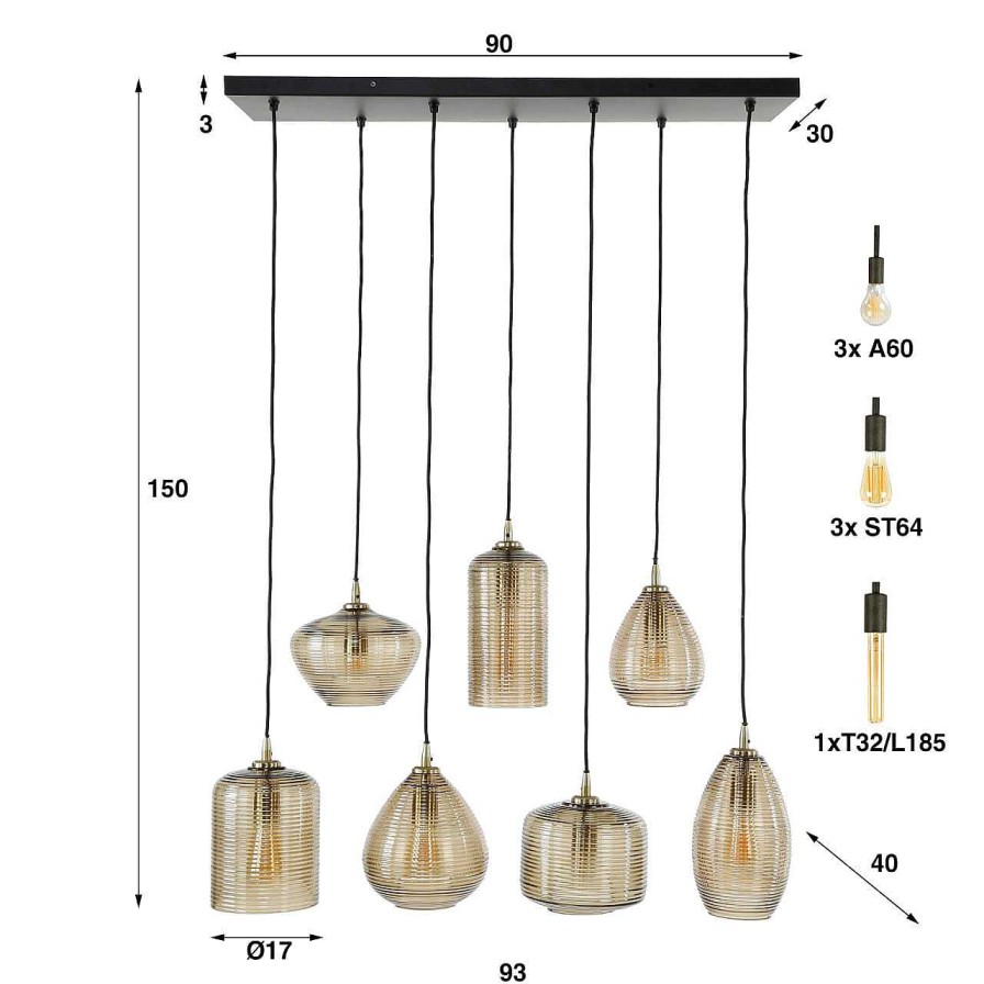 mutoni industrial Hangelampe Faixa 7L Braunglas | Hangeleuchten