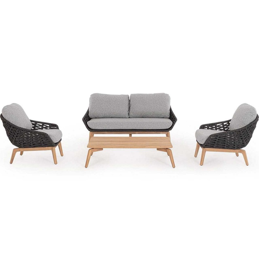 mutoni lifestyle Gartensofa Tamires 3-Sitzer Teakholz Anthrazit | Gartensofas