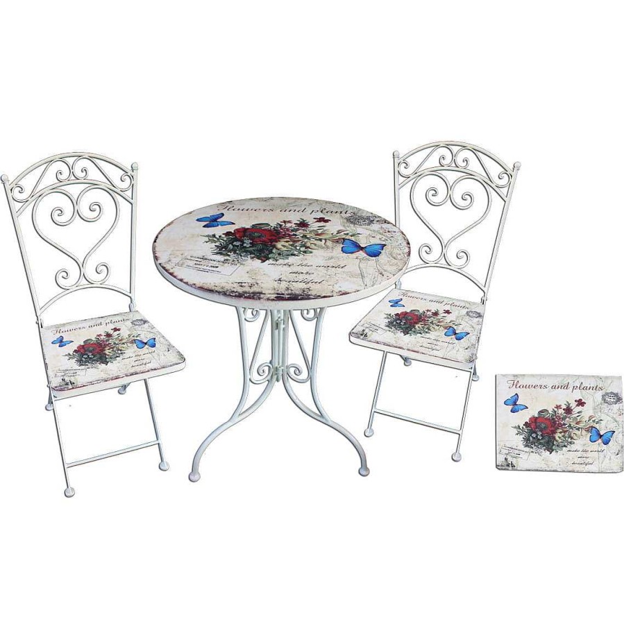 mutoni pleasure Bistro-Set Floral Stahl Altweiss | Balkon-Sets