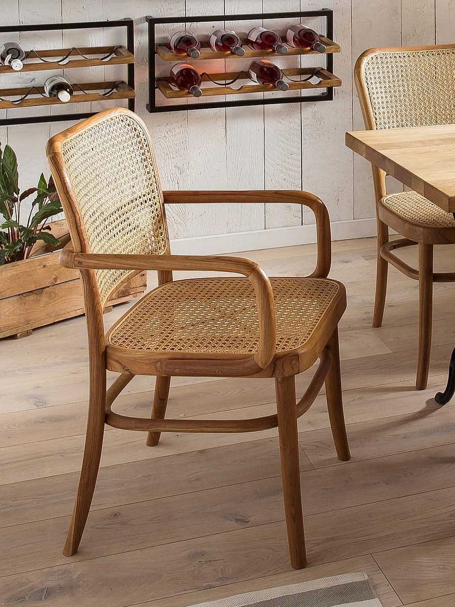 mutoni sweet home Armlehnstuhl Rattan Teak Braun | Holzstuhle