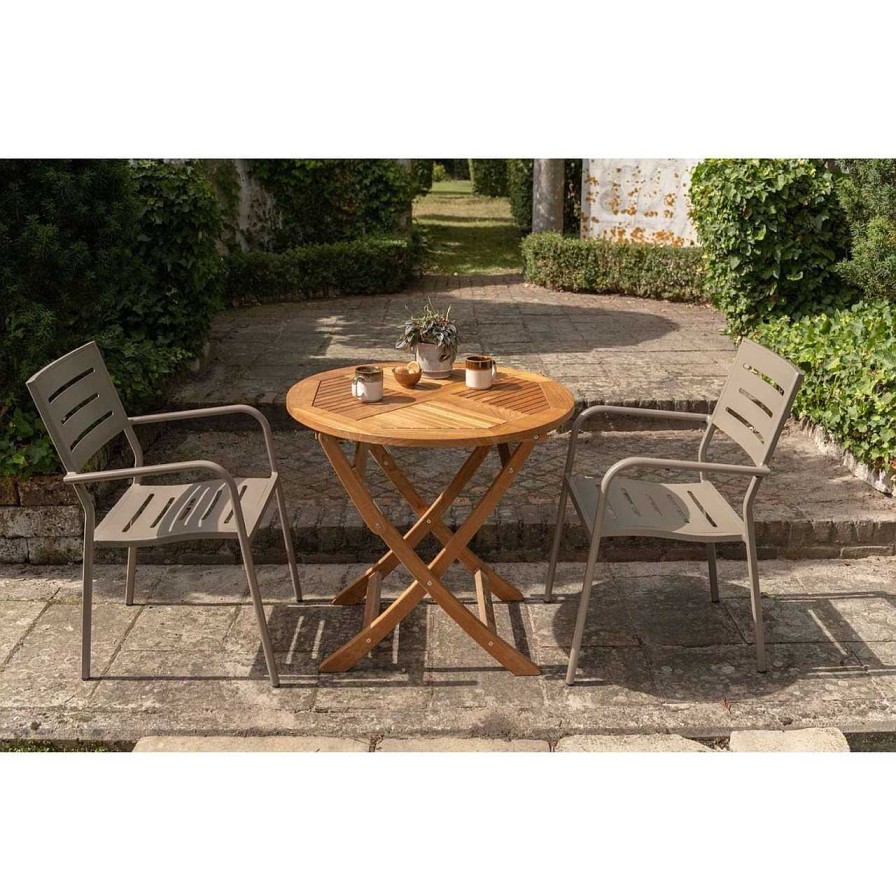 mutoni living Bistrotisch Folding Rund Teak 80X80 | Garten Klapptische