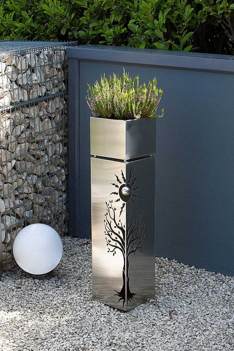 mutoni pleasure Garten Pflanzsaule Buche Edelstahl Silber | Gartendeko