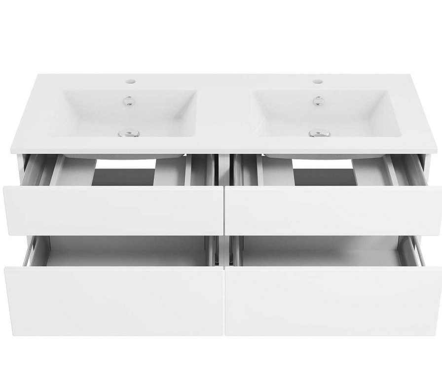 KISS Badezimmerset Mit Spiegelschrank Polarweiss Doppel 120 | Badezimmermobel-Sets