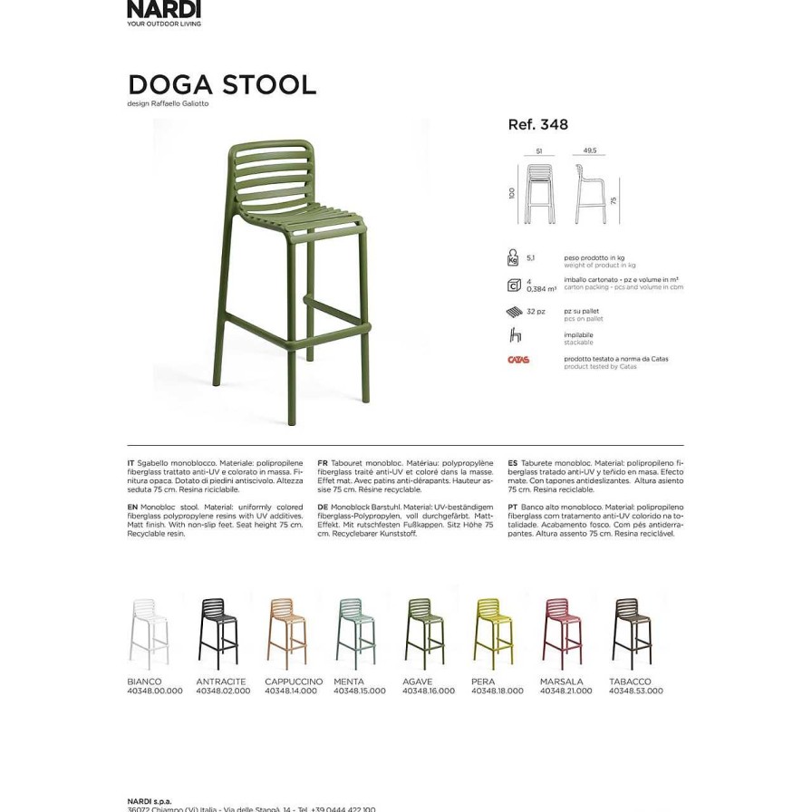 NARDI outdoor Garten Barhocker Doga Stool Rot 100 | Garten Barstuhle