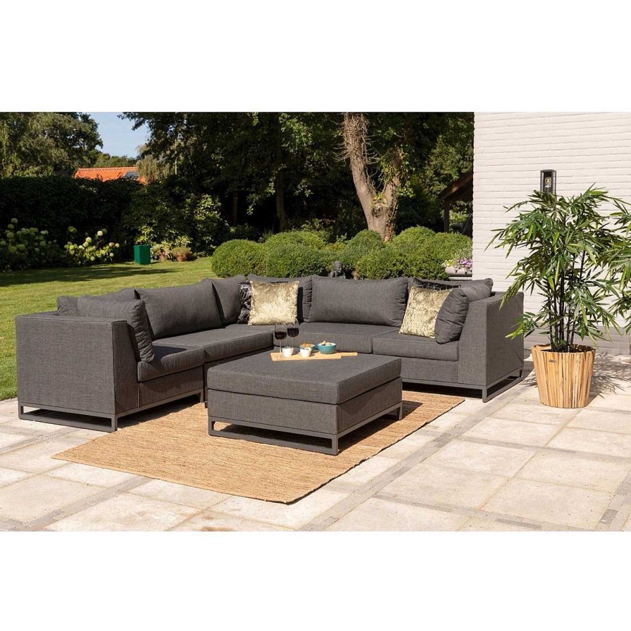 mutoni living Gartenlounge Rhodos Hocker Schwarz | Gartenhocker