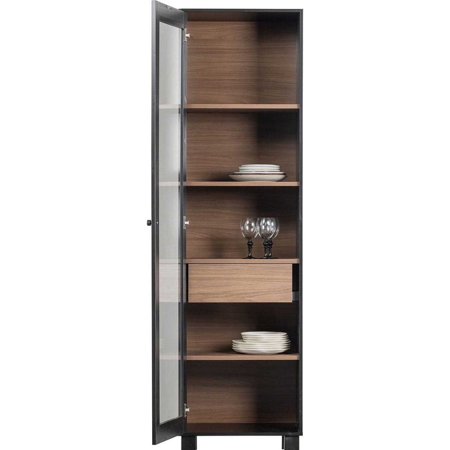 mutoni living Vitrinenschrank Goos Kiefer Schwarz Walnuss 200X57 | Vitrinen