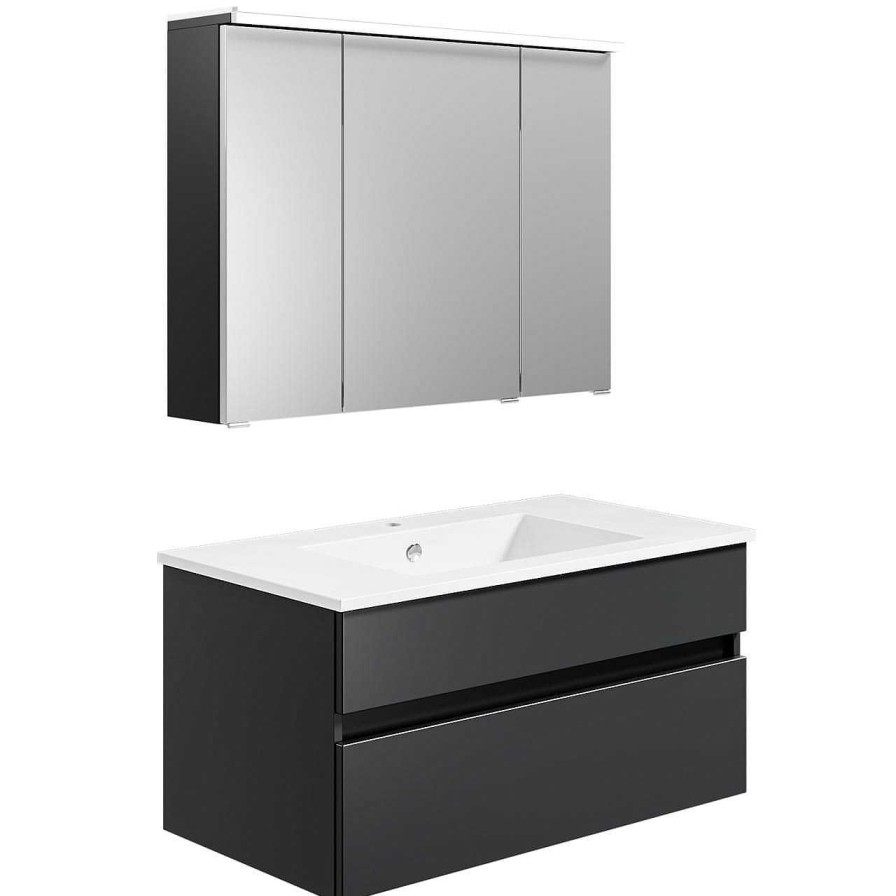 KISS Badezimmerset Mit Spiegelschrank Cosmos Grey 90 | Badezimmermobel-Sets