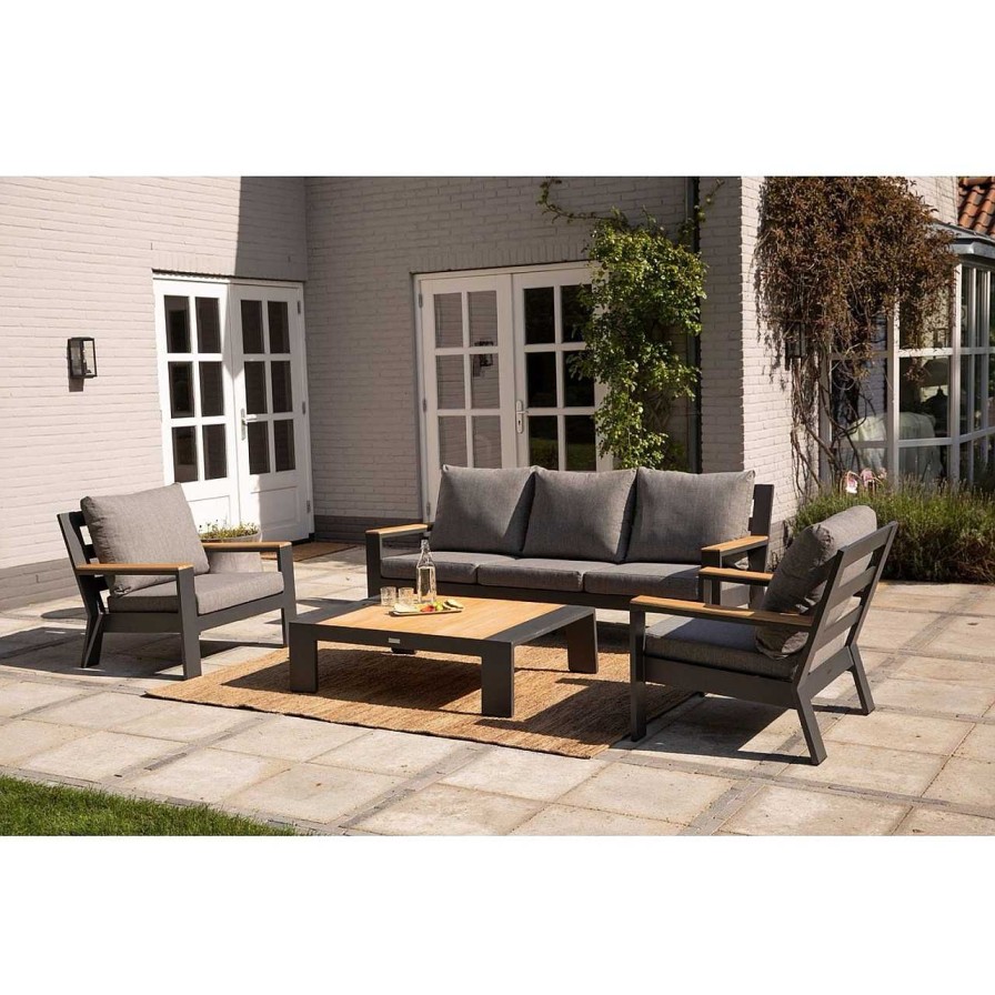 mutoni living Gartensofa Valerie 3-Sitzer Teak Anthrazit 214 | Gartensofas