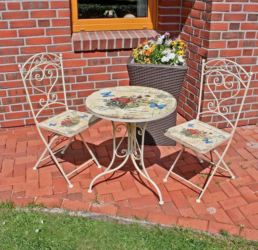 mutoni pleasure Bistro-Set Floral Stahl Altweiss | Balkon-Sets