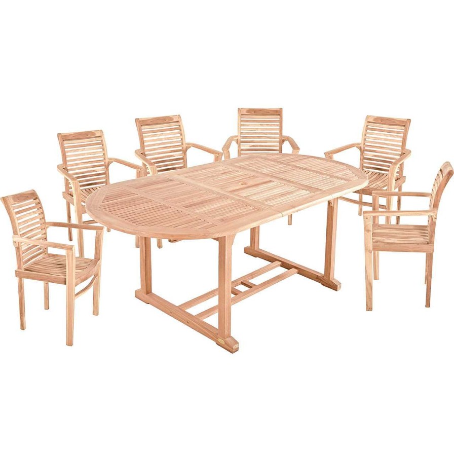 mutoni pleasure Garten Essgruppe Solo Iv Teak Natur (7-Tlg) | Garten Essgruppen