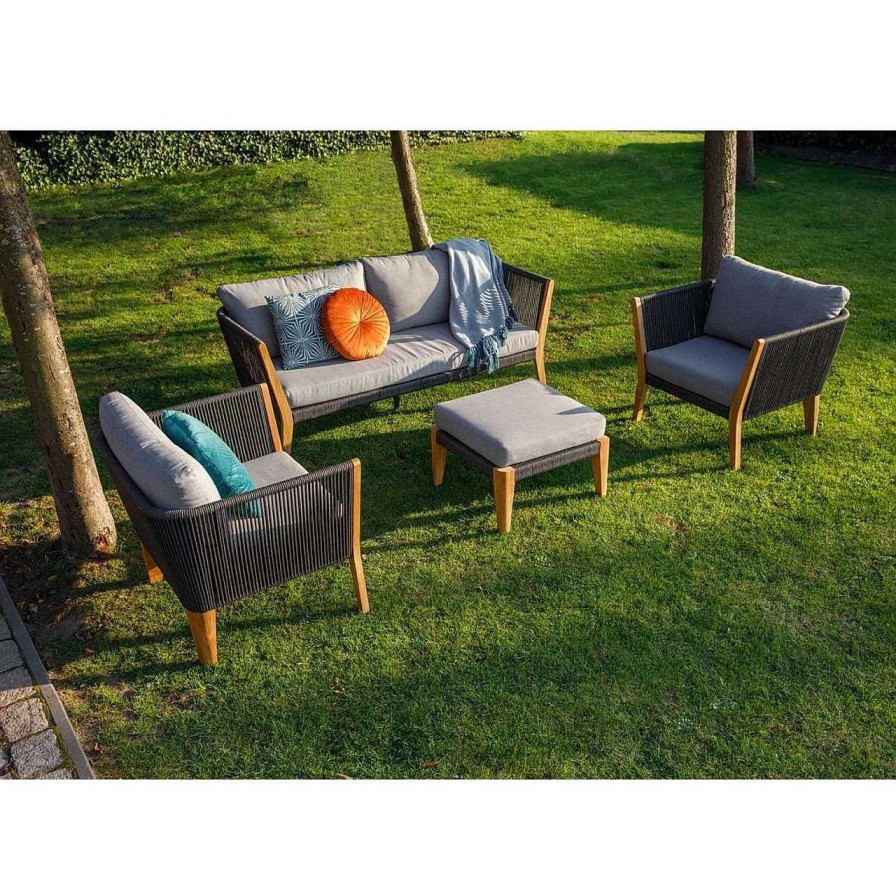 mutoni living Garten Hocker San Remo Teak Grau | Gartenhocker