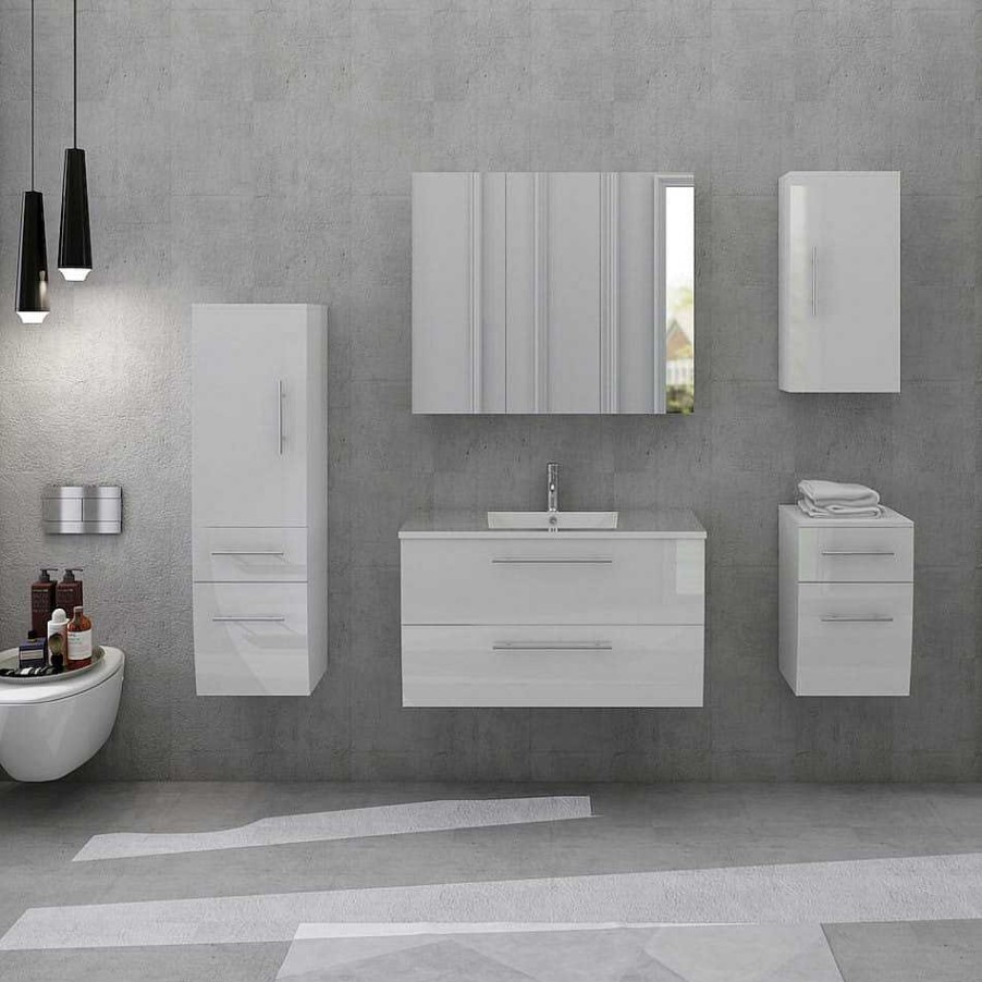 mutoni casual Badezimmer-Set Weiss Hochglanz 90Cm 5-Tlg | Badezimmermobel-Sets