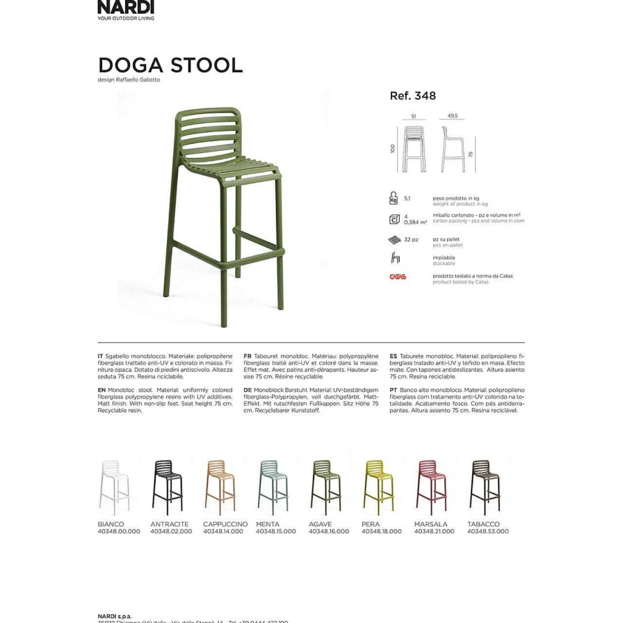 NARDI outdoor Garten Barhocker Doga Stool Menta 100 | Garten Barstuhle