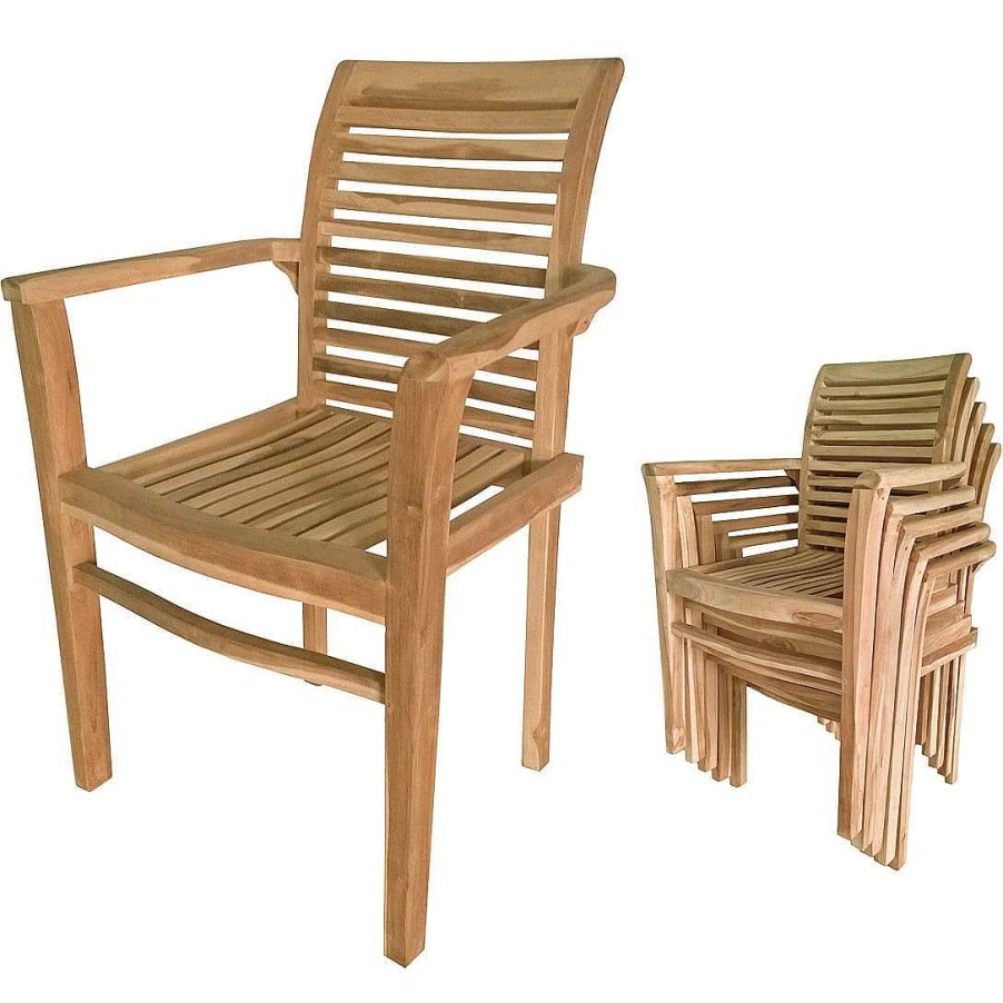 mutoni pleasure Garten Stapelstuhl Java Teak Natur (2-Er Set) | Stapelstuhle