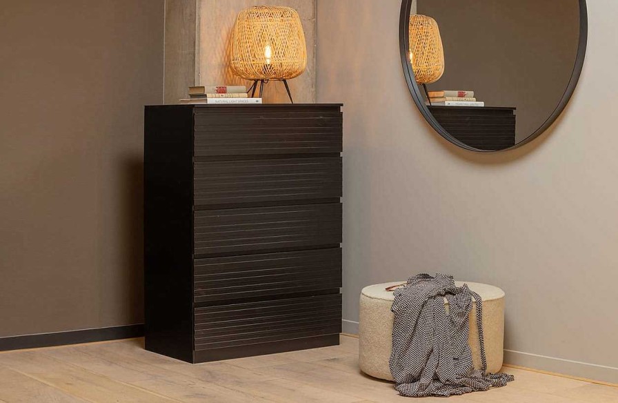 mutoni living Kommode Jente 5 Schubladen Kiefer Tiefschwarz Fsc | Highboards