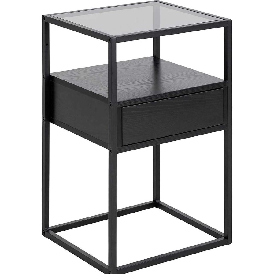 mutoni scandi Nachttisch Randall Glas Schwarz 40X35 | Schlafzimmer