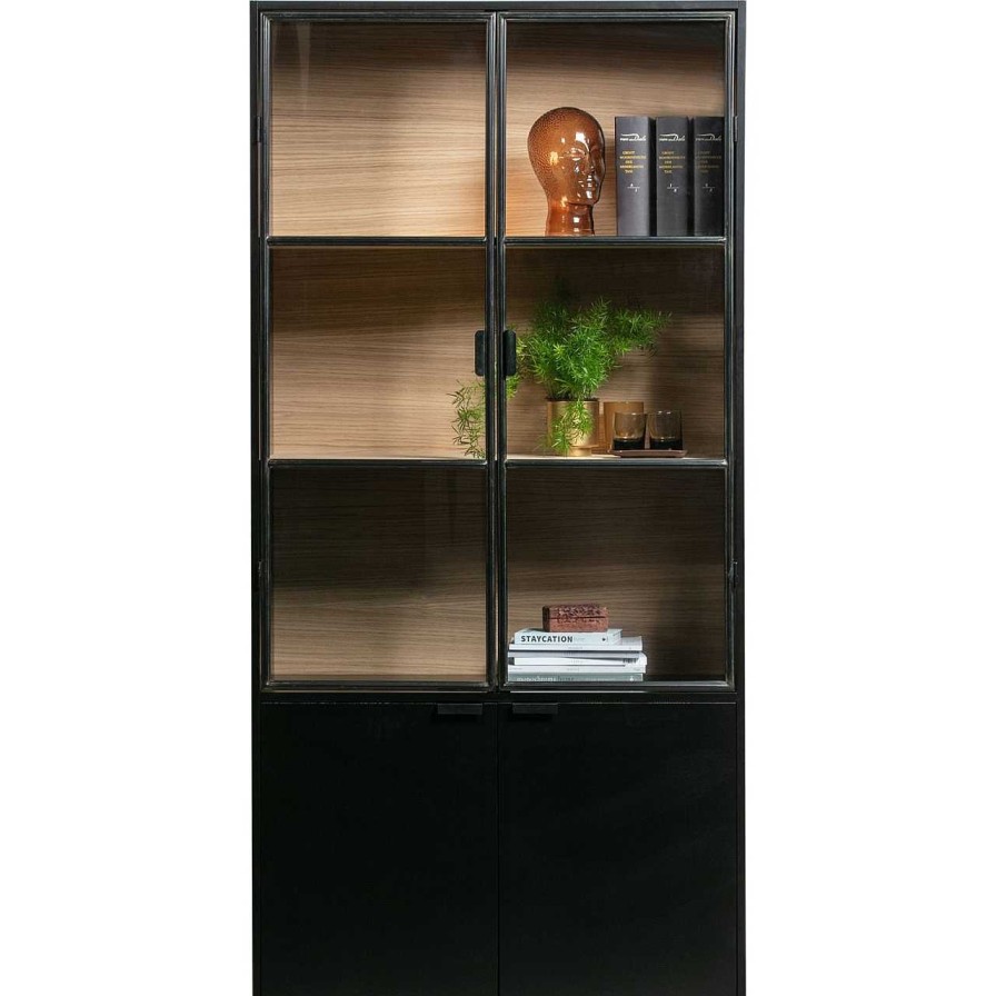 mutoni living Vitrinenschrank Sivan Kiefer Schwarz 200X100 | Vitrinen